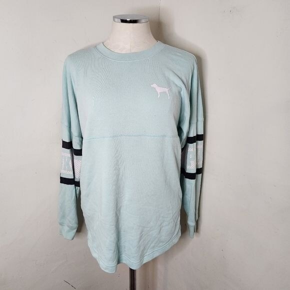 PINK Light Blue Oversized Pullover Women's Size XS - Picture 1 of 4